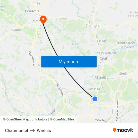 Chaumontel to Warluis map