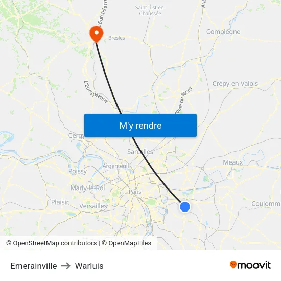 Emerainville to Warluis map