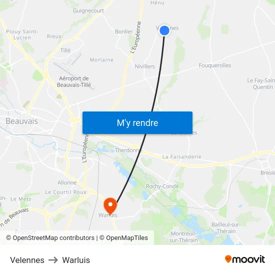 Velennes to Warluis map