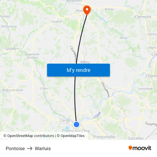 Pontoise to Warluis map