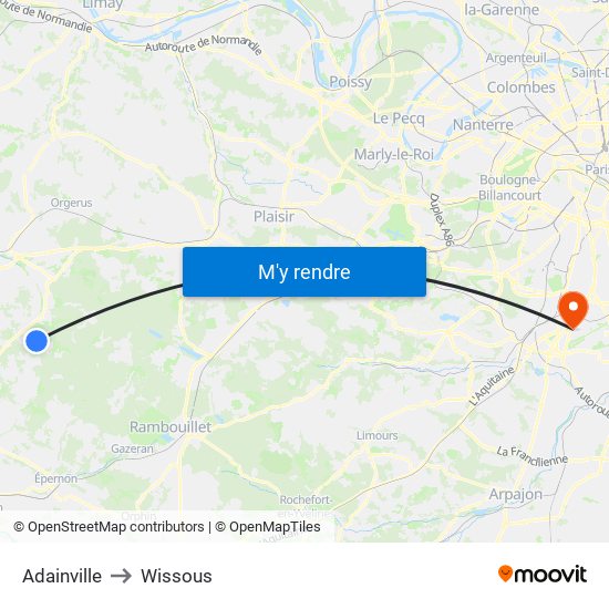 Adainville to Wissous map