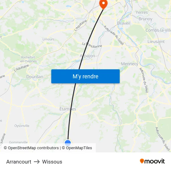 Arrancourt to Wissous map