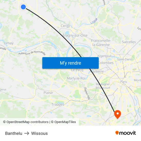 Banthelu to Wissous map