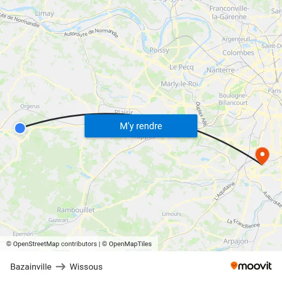 Bazainville to Wissous map