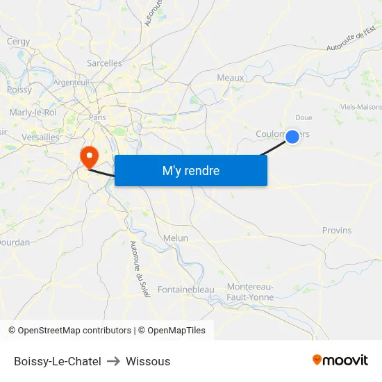 Boissy-Le-Chatel to Wissous map