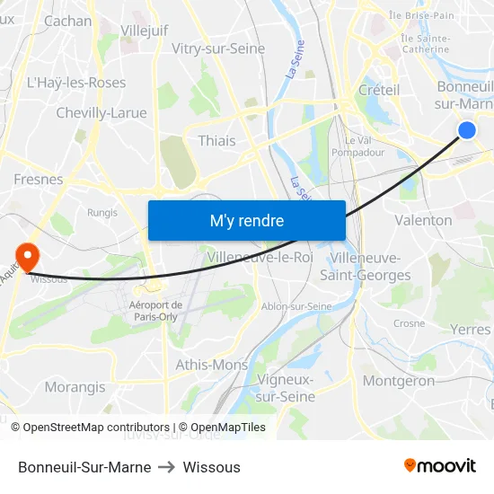 Bonneuil-Sur-Marne to Wissous map