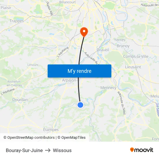 Bouray-Sur-Juine to Wissous map