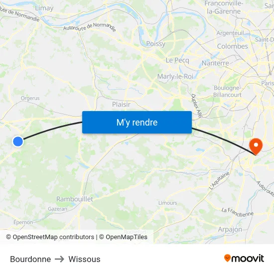 Bourdonne to Wissous map