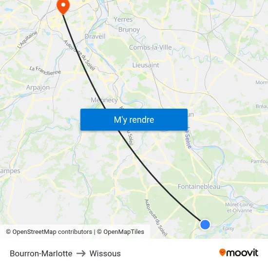 Bourron-Marlotte to Wissous map