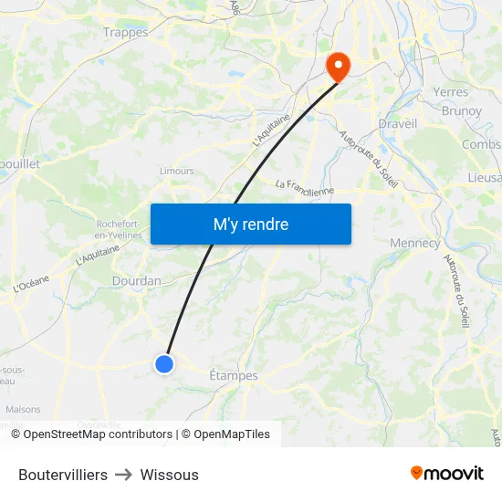 Boutervilliers to Wissous map
