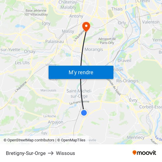 Bretigny-Sur-Orge to Wissous map