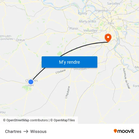 Chartres to Wissous map