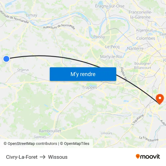 Civry-La-Foret to Wissous map