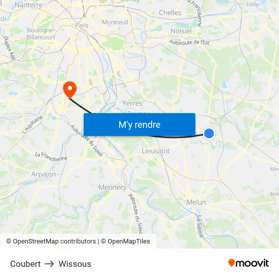 Coubert to Wissous map
