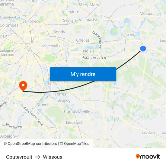 Coutevroult to Wissous map