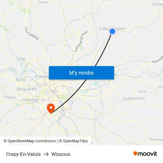 Crepy-En-Valois to Wissous map