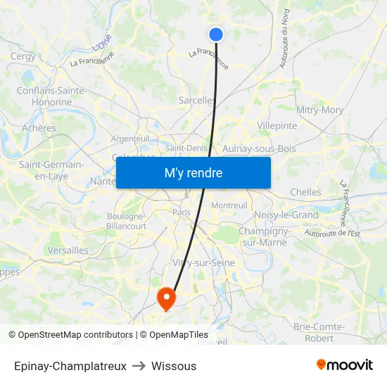 Epinay-Champlatreux to Wissous map