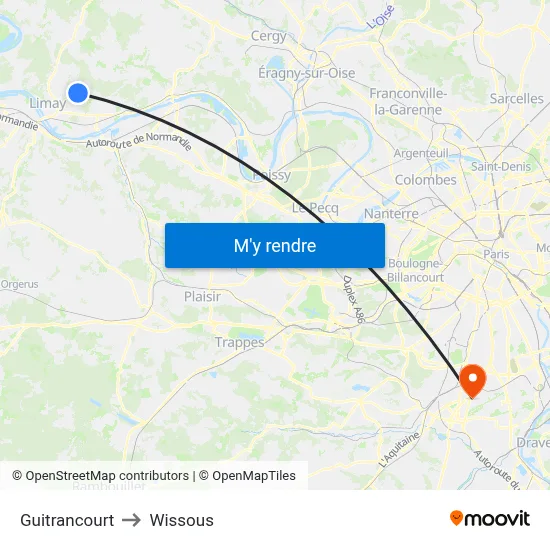 Guitrancourt to Wissous map