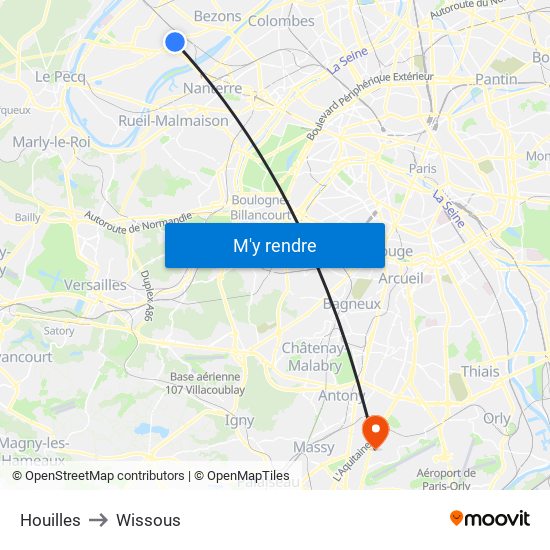 Houilles to Wissous map