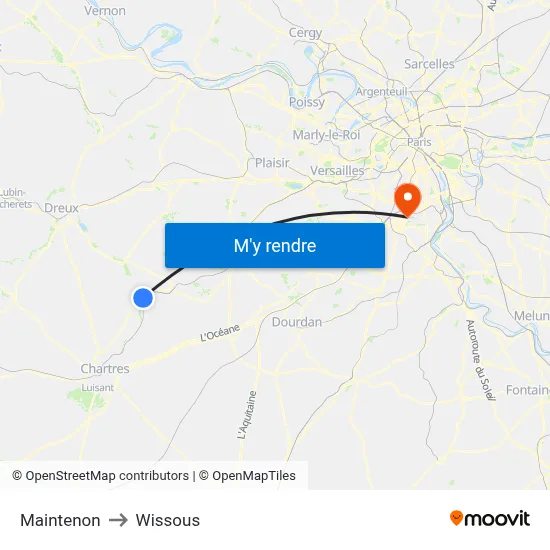 Maintenon to Wissous map