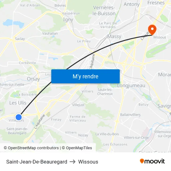 Saint-Jean-De-Beauregard to Wissous map