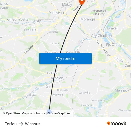 Torfou to Wissous map
