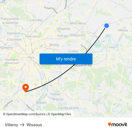 Villeroy to Wissous map