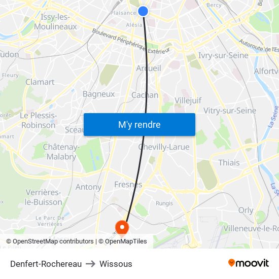 Denfert-Rochereau to Wissous map
