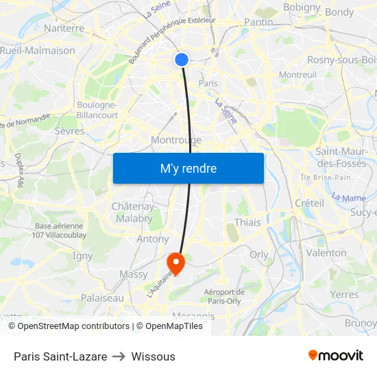 Paris Saint-Lazare to Wissous map