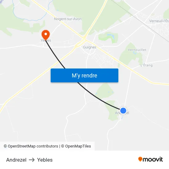 Andrezel to Yebles map