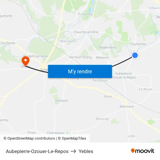 Aubepierre-Ozouer-Le-Repos to Yebles map