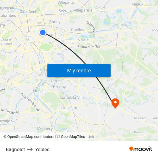Bagnolet to Yebles map