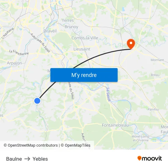 Baulne to Yebles map