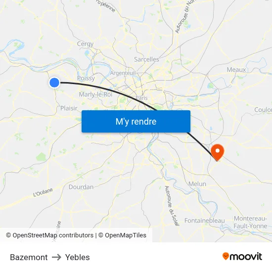 Bazemont to Yebles map