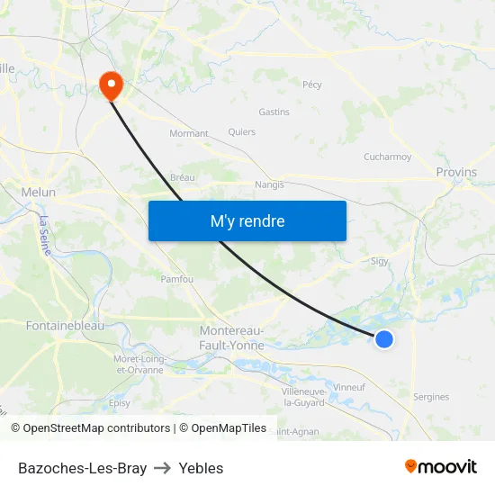 Bazoches-Les-Bray to Yebles map