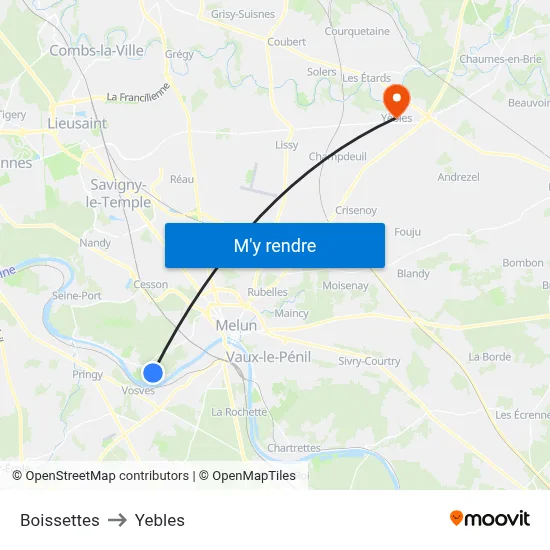 Boissettes to Yebles map