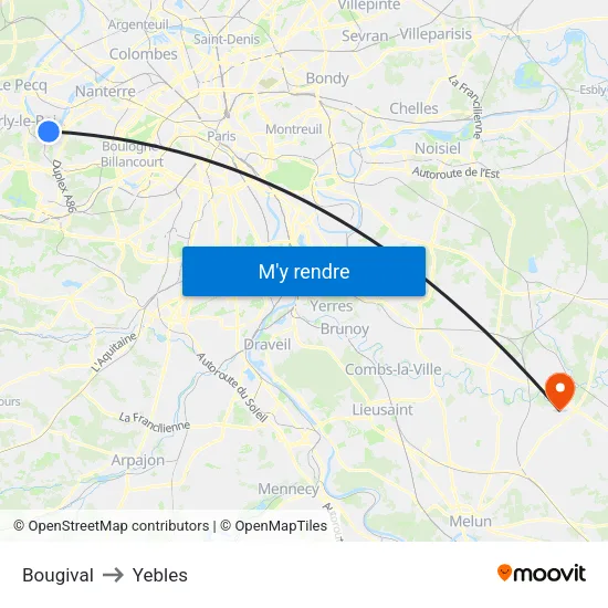 Bougival to Yebles map