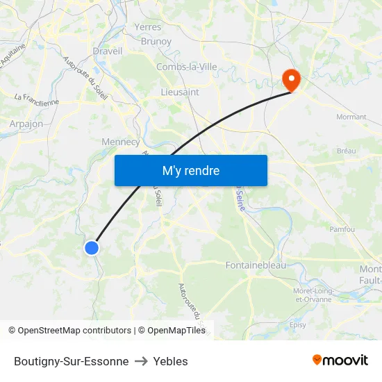 Boutigny-Sur-Essonne to Yebles map