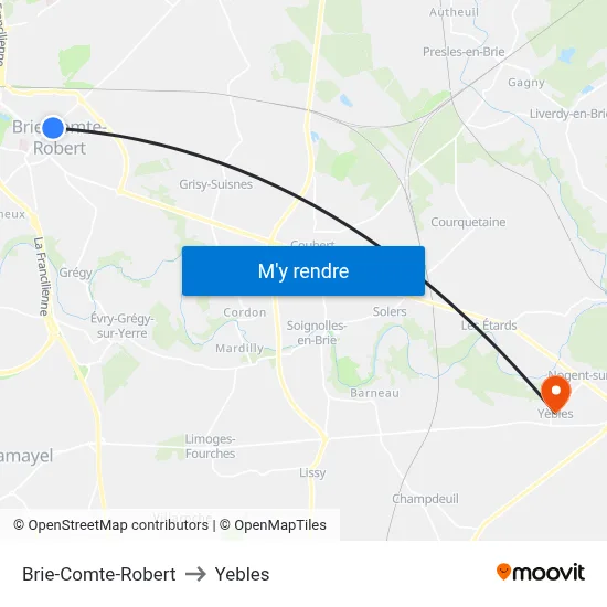 Brie-Comte-Robert to Yebles map