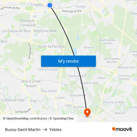 Bussy-Saint-Martin to Yebles map