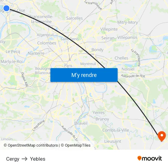 Cergy to Yebles map