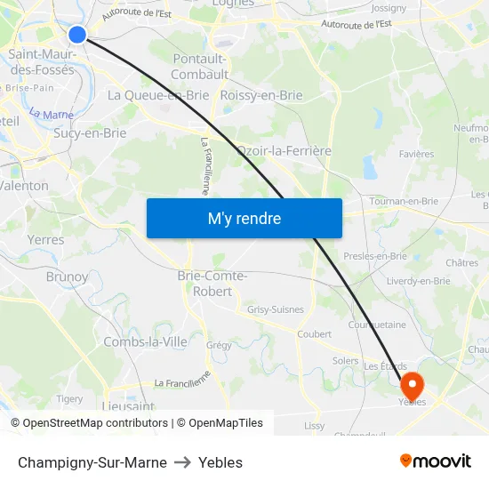 Champigny-Sur-Marne to Yebles map