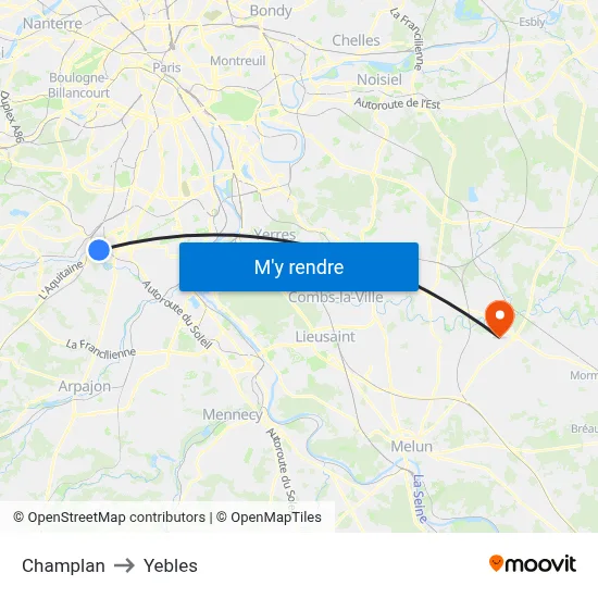 Champlan to Yebles map