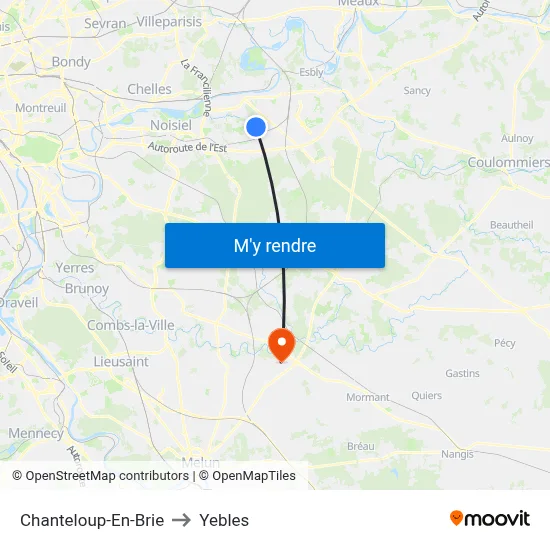 Chanteloup-En-Brie to Yebles map
