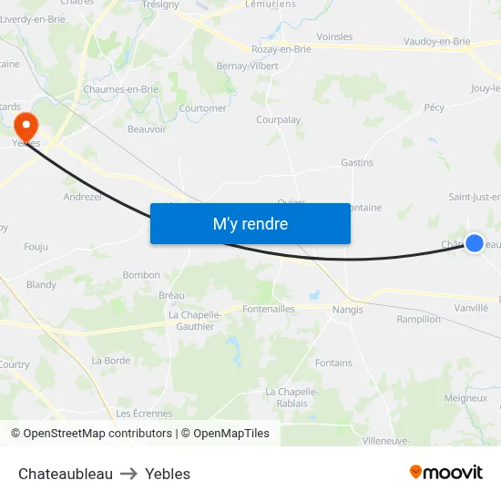 Chateaubleau to Yebles map