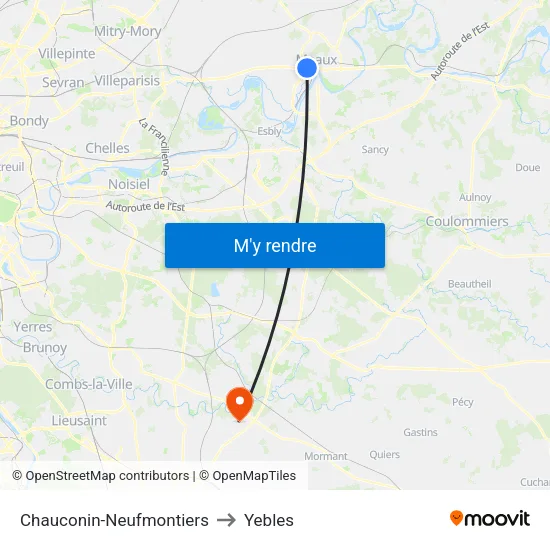 Chauconin-Neufmontiers to Yebles map
