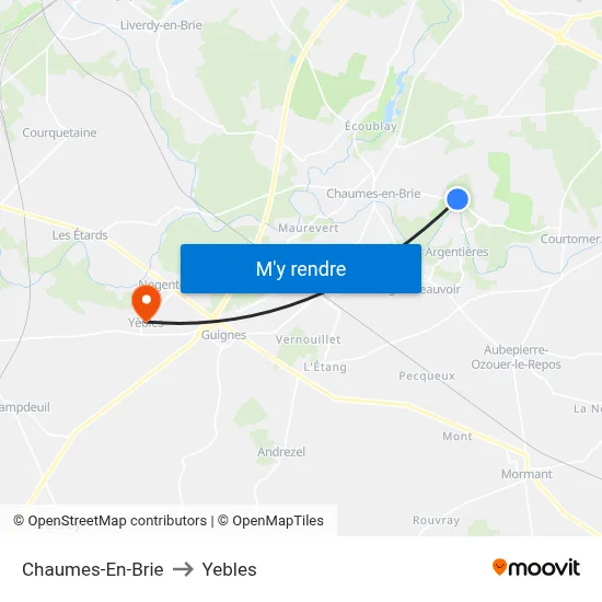 Chaumes-En-Brie to Yebles map