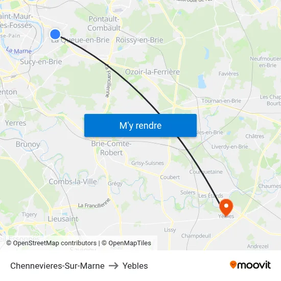 Chennevieres-Sur-Marne to Yebles map