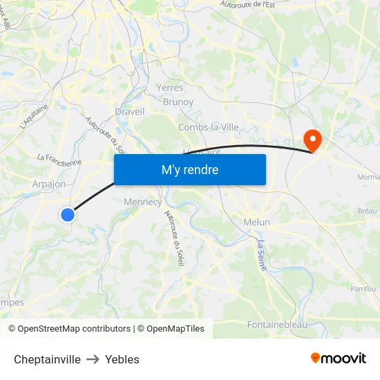 Cheptainville to Yebles map