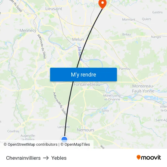 Chevrainvilliers to Yebles map